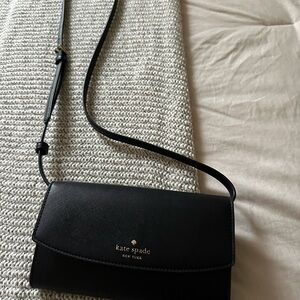 Kate Spade Dana Small Flap Black Leather Crossbody Bag with Flap Closure